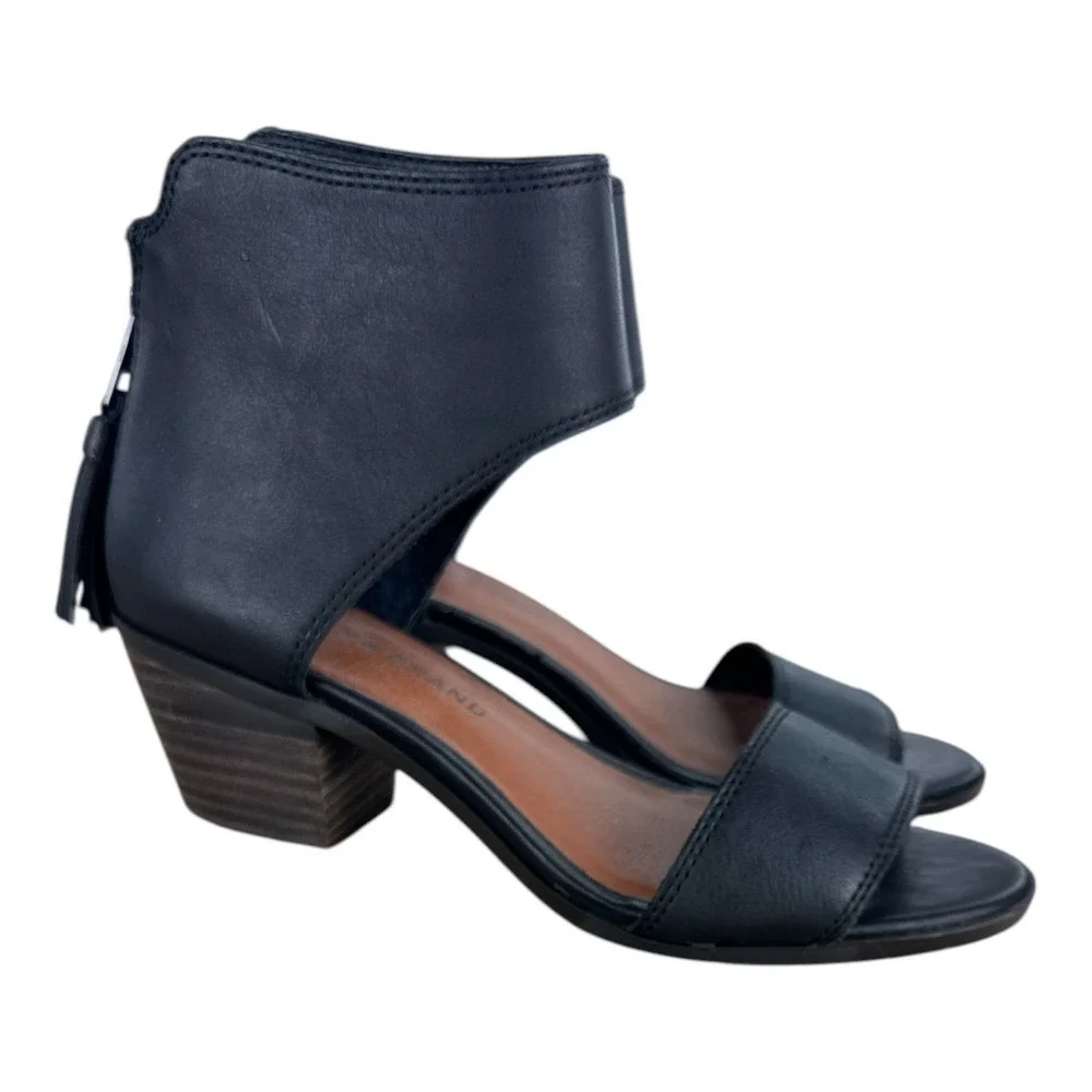Lucky Brand Barbina Leather Heeled Sandals Black Size 6 Open Toe‎ Bootie Summer